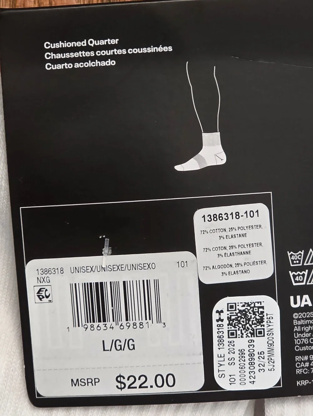 Unisex Under Armour Quarter Socks 6-Pack